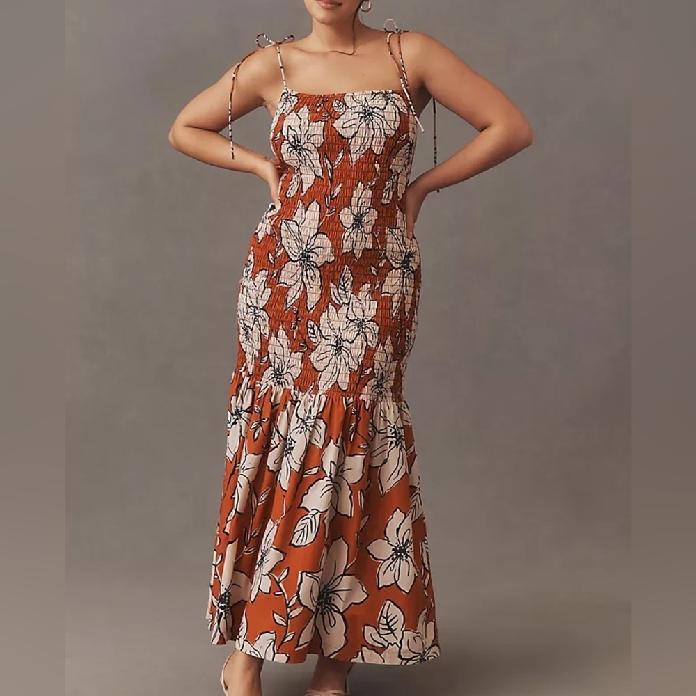 Anthropologie Dhruv kapoor orange floral boho strap maxi dress sz xs petite XsP